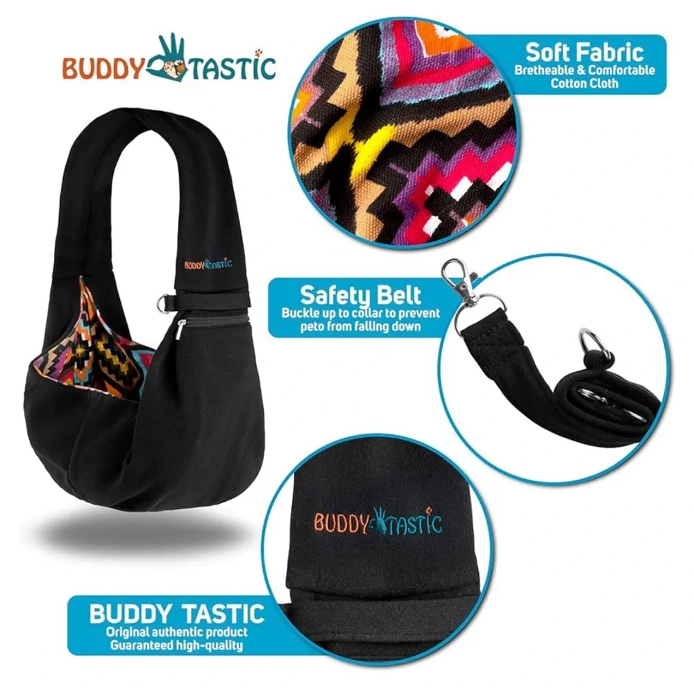 NEW BUDDYTASTIC Dog Sling Carrier for Small Dogs Puppies up to 15# Black